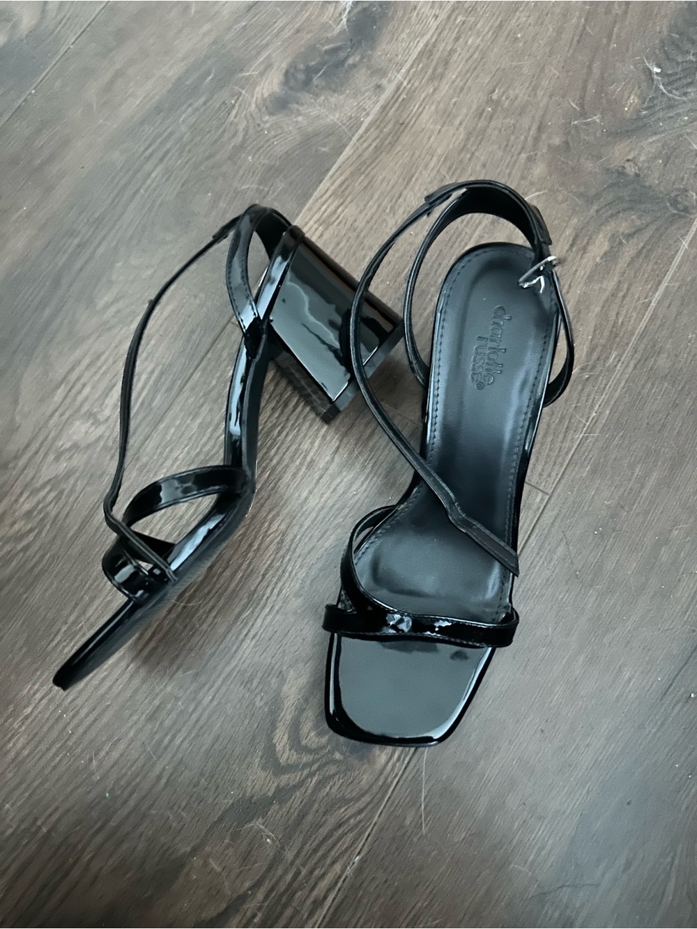 Charlotte Russe Black Patent Strappy Block Heel Sandals